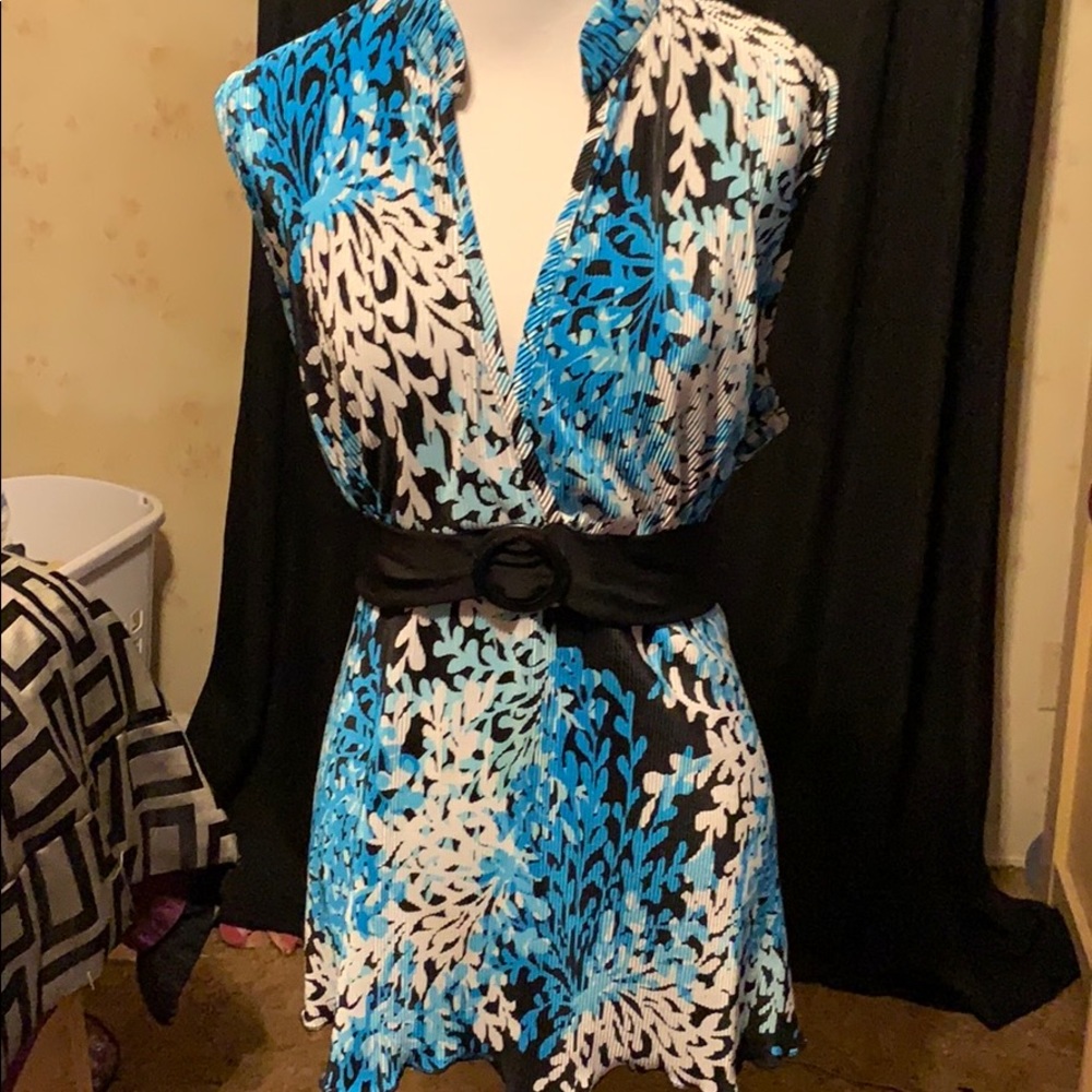 Cato XL Mandarin style collar Blouse in Blues